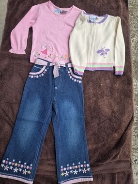 Kids Pink Top & Cream Zip Cardigan Set by - Pink and Cream
